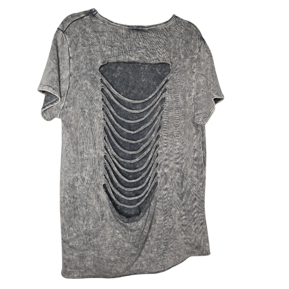 blue buttercup Womens Charcoal Wash Short Sleeve French Terry Top Size Large - Picture 2 of 7